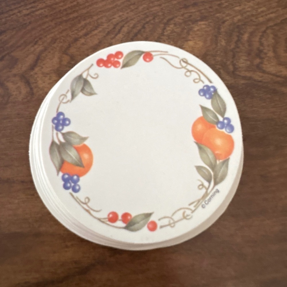 Corningโ Abundance Fruit Pattern Round Coasters Set of 12 Vintage Corelle Match